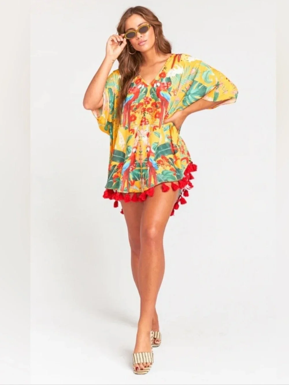 Show Me Your MuMu Yellow Parrot Swim Coverup with Red Tassels